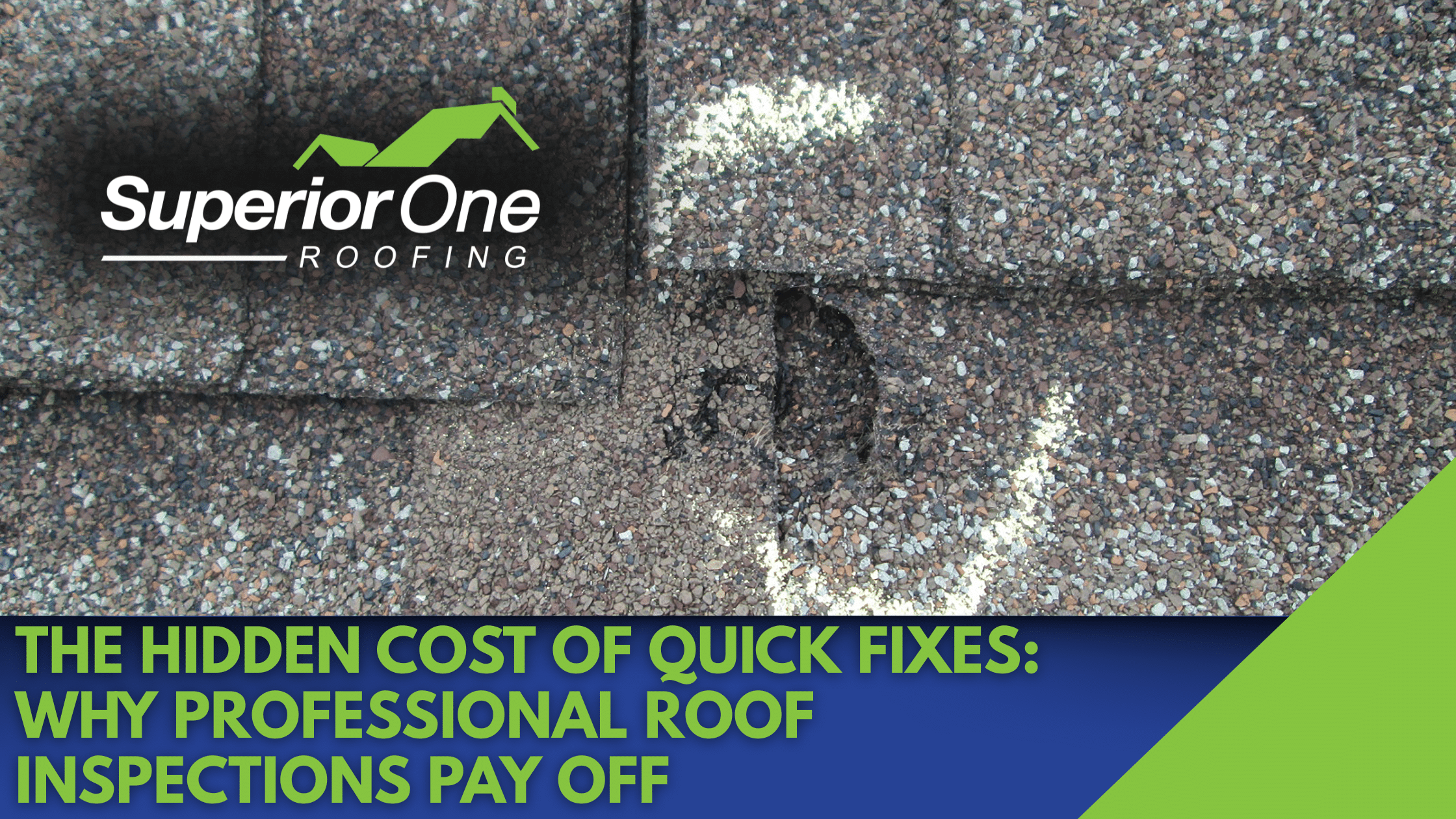 Damaged roof shingles marked for repair by Superior One Roofing inspector in Brevard County, Florida.